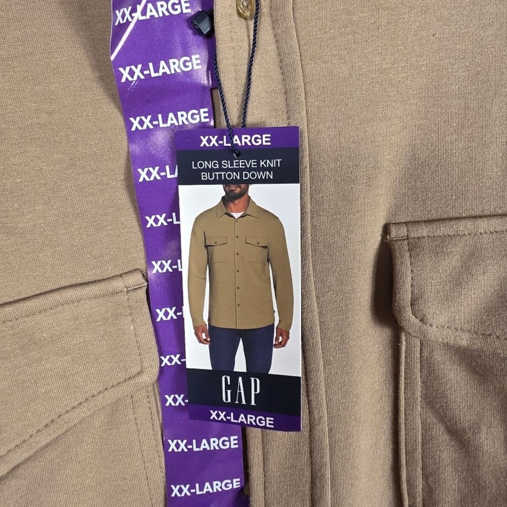 GAP Long Sleeve XX Large Knit Button Down Shirt Khaki Men's Casual‎ Twill